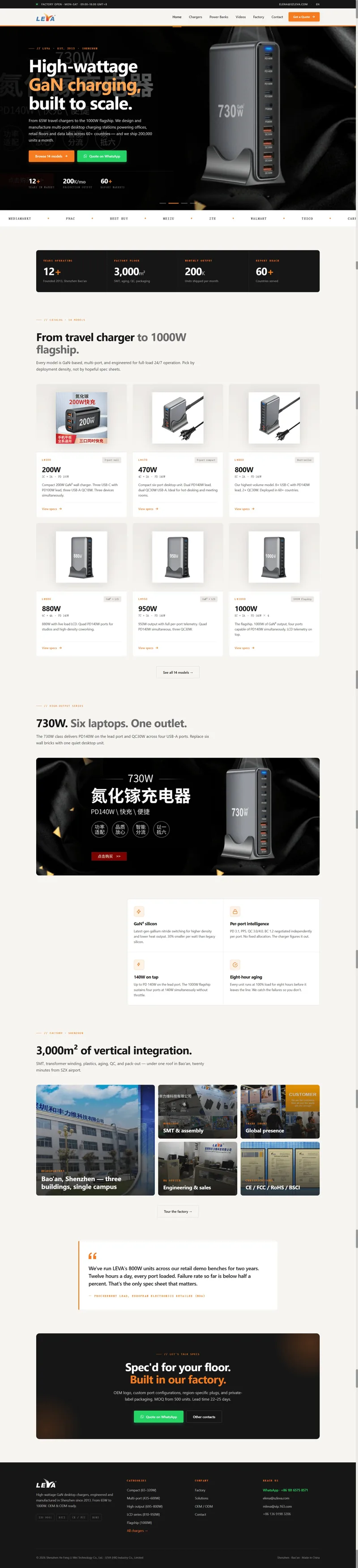 HKLeva.com 截图 · GaN 65W~1000W 充电站