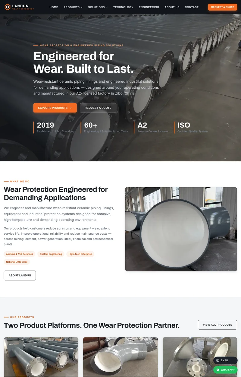 landunwear.com 截图 · 耐磨陶瓷 LANDUN