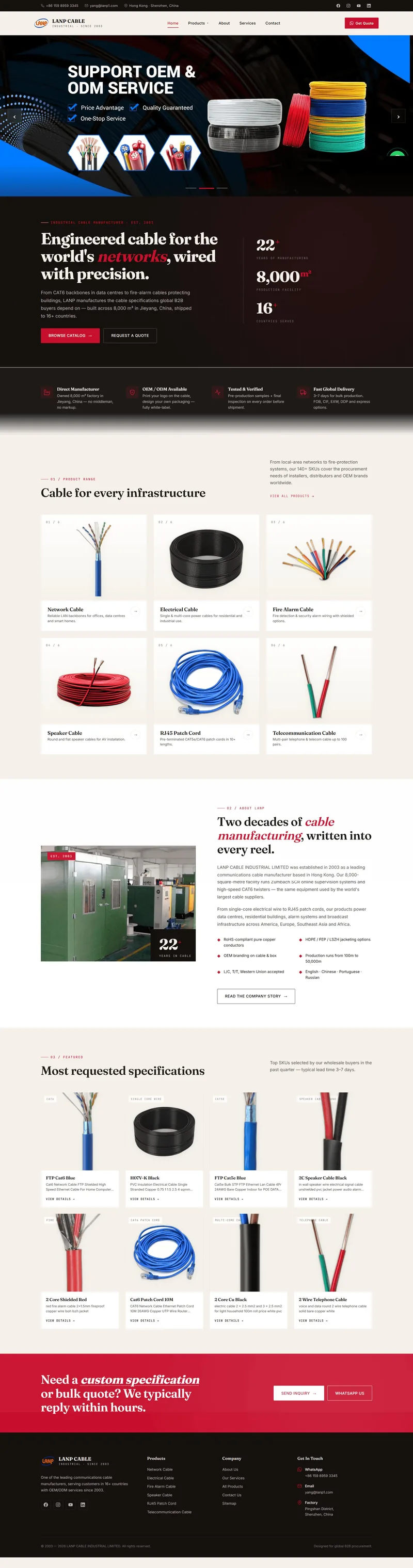 LANP1.com 截图 · 22 年线缆厂家 LANP CABLE