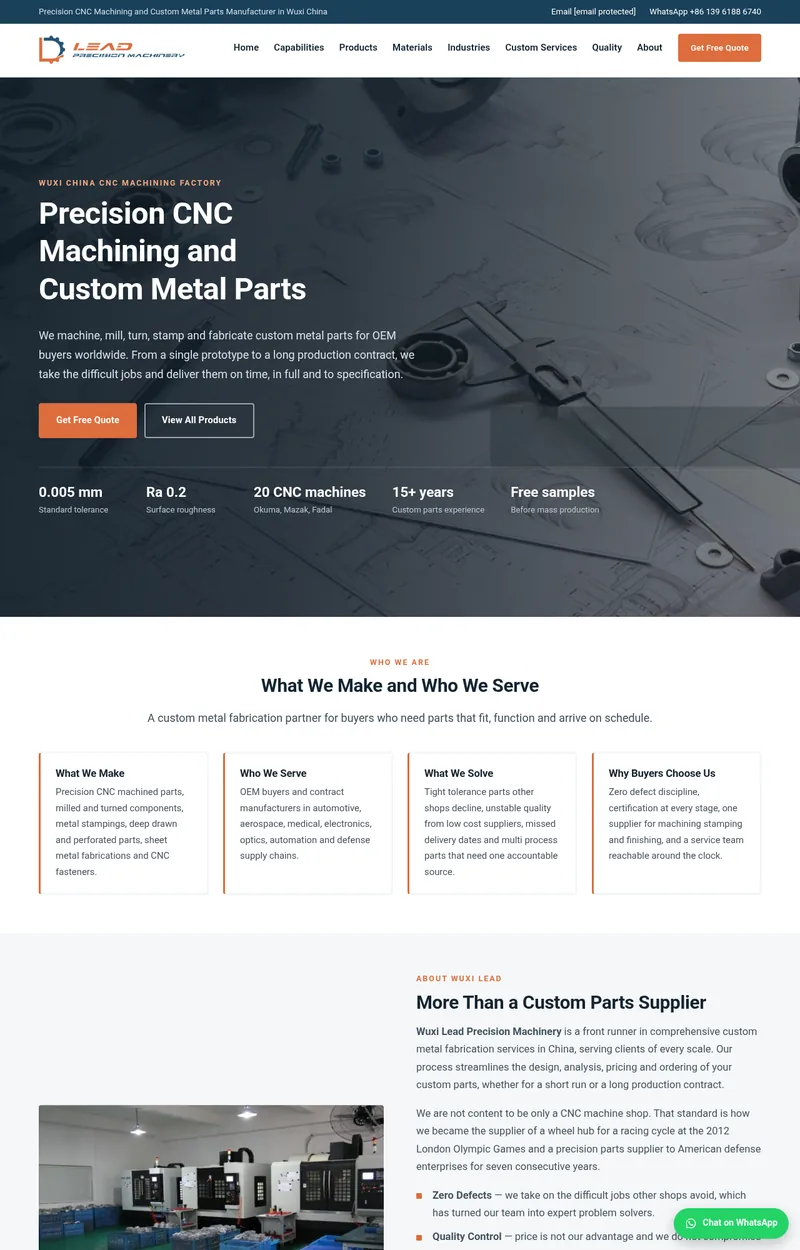 leadmachinery.net 截图 · 精密机加 Lead