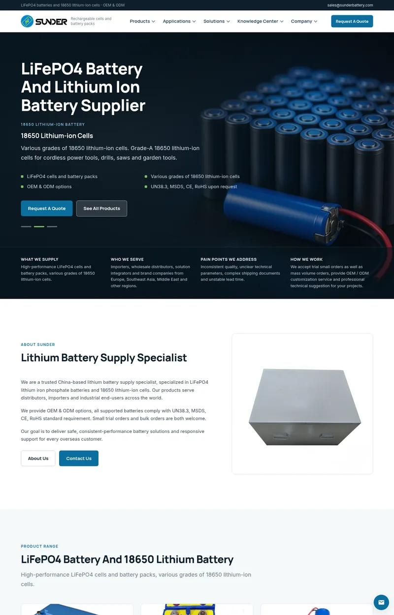 sunderbattery.com 截图 · 锂电池 Sunder